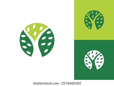 leaf tree with circle logo design. simple creative caring for the environment nature symbol vector graphic