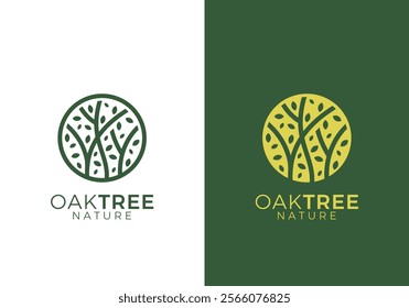 leaf tree with circle shape logo design. simple creative forest nature symbol vector concept