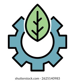 Leaf of a tree in gear icon. Outline leaf of a tree in gear vector icon color flat isolated