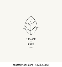 Leaf and Tree geometric elegant hipster logo design. Vector template