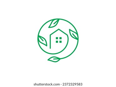 leaf tree and home logo design. simple modern line symbol vector