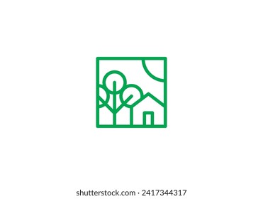 leaf tree home logo design. simple modern line symbol icon template	
