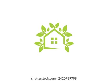 leaf tree home logo design. simple modern line symbol icon template