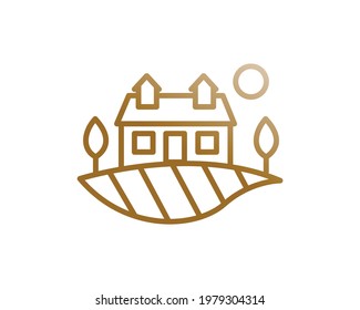 Concepto de logo de la hoja, árbol y casa con estilo de arte lineal. Inmobiliaria - plantilla de diseño ambiental. Ilustración vectorial