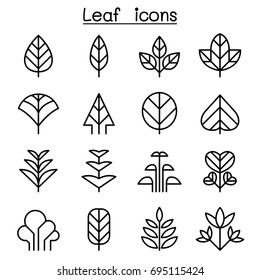 Leaf & tree icon set in thin line style