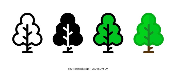 Leaf tree icon. Spring forest symbol. Green garden plant vector illustration. Botany park sign. Floral foliage pictogram. Green tree icon set isolated.