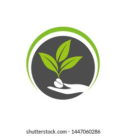 Leaf, tree, lawn, grass logo design template vector illustration