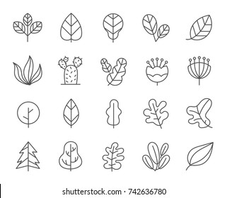  leaf and Tree Line icon set