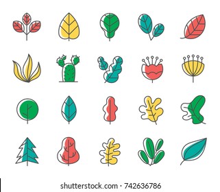  leaf and Tree Line icon set