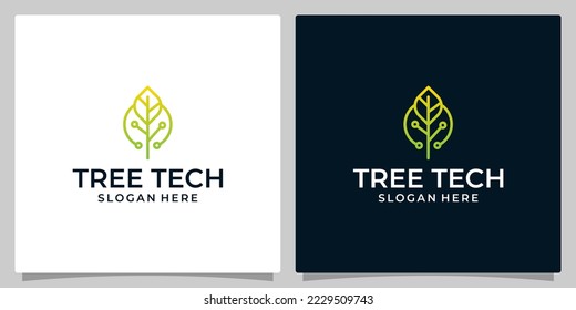 Leaf tree logo design template with technology logo graphic design vector illustration. Symbol, icon, creative.