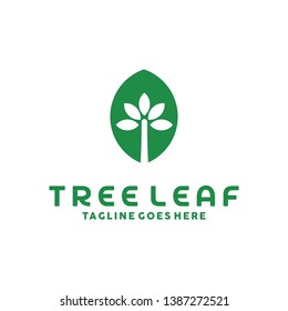 Leaf and Tree Logo with Flat and Negative Space Style