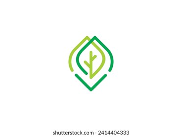 leaf tree logo line style, eco green organic plant logotype icon design template