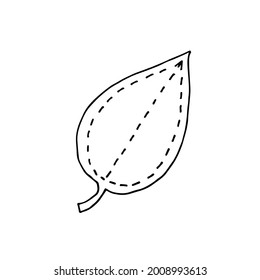 A leaf of a tree with a pattern. Plant. Vector. Doodle. Hand-drawn illustration. Silhouette. Black and white outline. Coloring.
