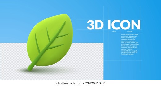 Leaf of tree and plant in 3d style. Modern design elements isolated on white background. Soft plastic children toy. Vector art illustration.