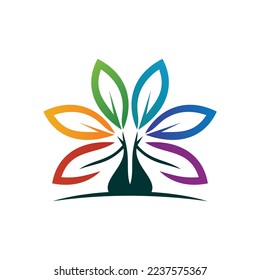 Leaf tree rainbow logo template