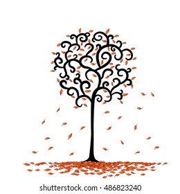 leaf and tree is rounded cartoon in vector