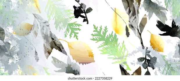 Leaf Tree Seamless Pattern. Leaves Trees, Shrubs Stamp Effect. Neutral, Aesthetic Pattern. Texture Spots Watercolor Overlay. Transparency Wallpaper Rustic Modern Design. Fancy Delicate Fabric Textile.