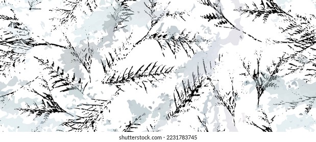Leaf Tree Seamless Pattern. Leaves Trees, Shrubs Stamp Effect. Neutral, Aesthetic Pattern. Texture Spots Watercolor Overlay. Transparency Wallpaper Rustic Modern Design. Fancy Delicate Fabric Textile.