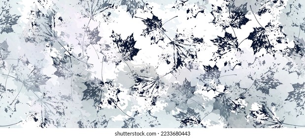 Leaf Tree Seamless Pattern. Leaves Trees, Shrubs Stamp Effect. Neutral, Aesthetic Pattern. Texture Spots Watercolor Overlay. Transparency Wallpaper Rustic Modern Design. Fancy Delicate Fabric Textile.