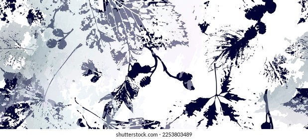 Leaf Tree Seamless Pattern. Leaves Trees, Shrubs Stamp Effect. Neutral, Aesthetic Pattern. Texture Spots Watercolor Overlay. Transparency Wallpaper Rustic Modern Design. Fancy Delicate Fabric Textile.