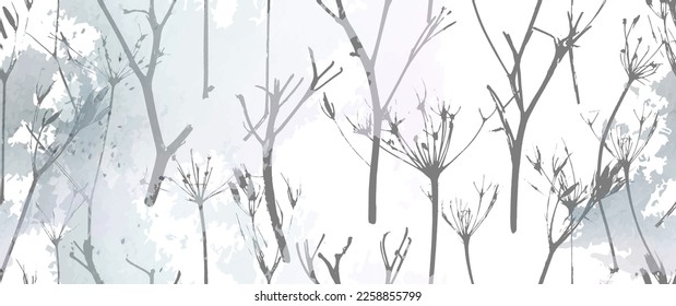 Leaf Tree Seamless Pattern. Leaves Trees, Shrubs Stamp Effect. Neutral, Aesthetic Pattern. Texture Spots Watercolor Overlay. Transparency Wallpaper Rustic Modern Design. Fancy Delicate Fabric Textile.
