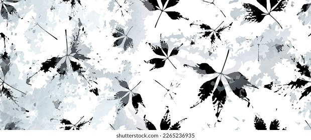 Leaf Tree Seamless Pattern. Leaves Trees, Shrubs Stamp Effect. Neutral, Aesthetic Pattern. Texture Spots Watercolor Overlay. Transparency Wallpaper Rustic Modern Design. Fancy Delicate Fabric Textile.