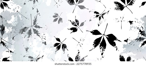 Leaf Tree Seamless Pattern. Leaves Trees, Shrubs Stamp Effect. Neutral, Aesthetic Pattern. Texture Spots Watercolor Overlay. Transparency Wallpaper Rustic Modern Design. Fancy Delicate Fabric Textile.