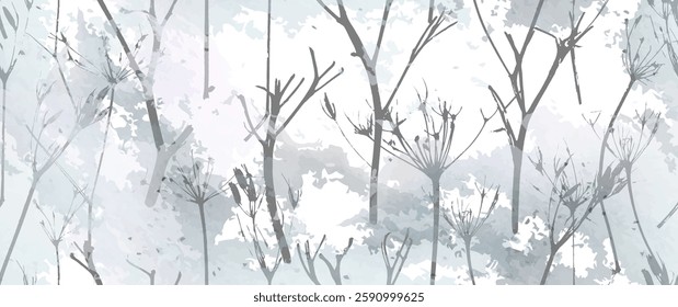 Leaf Tree Seamless Pattern. Leaves Trees, Shrubs Stamp Effect. Neutral, Aesthetic Pattern. Texture Spots Watercolor Overlay. Transparency Wallpaper Rustic Modern Design. Fancy Delicate Fabric Textile.