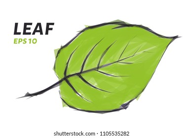 A leaf from a tree of triangles. Low poly leaf. Vector illustration.