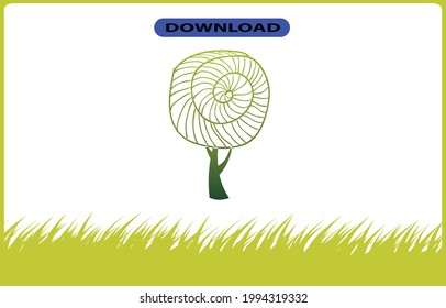 leaf tree vector with grass green frame and gradient smooth