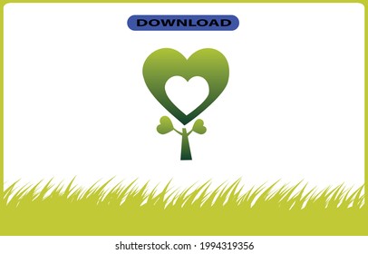 leaf tree vector with grass green frame and gradient smooth