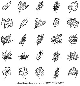 leaf tree vector illustration icon set design template with doodle hand drawn outline style for education and coloring book