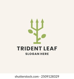 Leaf with trident line logo icon design template flat vector