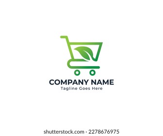 Leaf Trolley Logo Concept sign icon symbol Element Design. Shopping Cart, Ecology, Herbal, Shop, Natural Products, Organic Logotype. Vector illustration template