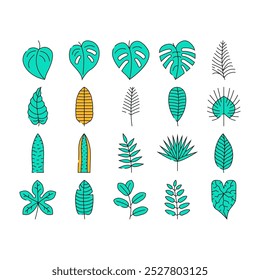 Vector exótico del verano, follaje verde, bosque de la naturaleza, árbol botánico, jardín floral, hoja de primavera, color de la selva de la palma de la planta tropical Ilustraciones del contorno