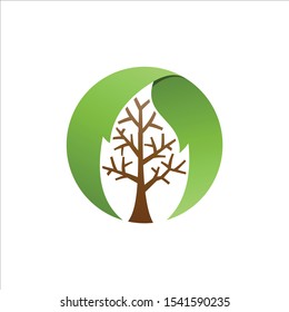 Leaf twig logo in the form of a circle, nature symbol. Abstract green leaf logo