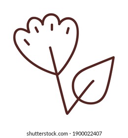 leaf with two leaves line style symbol design of Plant natural floral theme Vector illustration