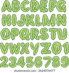 Leaf Typeface Lettering ABC Text Font Plant Handwriting Vector Illustration