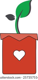 Leaf in vase filled sticker icon with black stroke