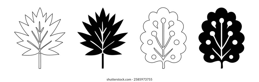 Leaf vector. Botanical art exquisite line and fill designs of Oak, Maple, Palm, and varied leaves. Fully scalable and customizable for print and digital.