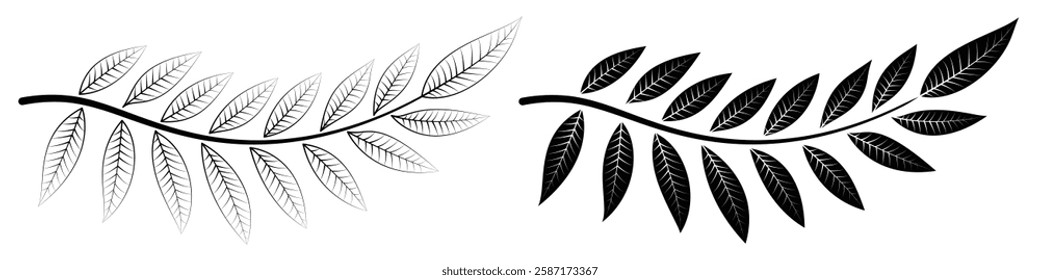 Leaf Vector Design. Delicate leaves line art. Nature inspired, Detailed, and versatile illustration for greenery, Eco, and botanical themes. Fully scalable and customizable for print and digital.