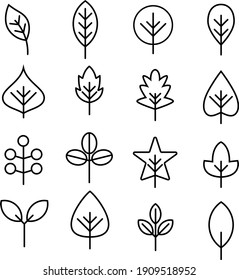 Leaf Vector Design Line Icon. Green Line Leaf Plant Outline Symbol Nature.