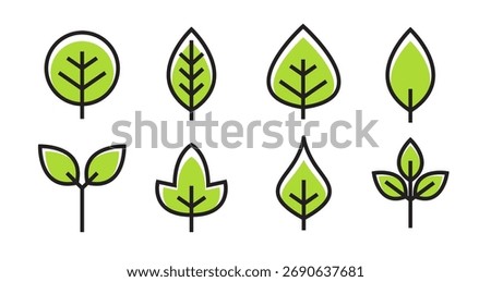 Leaf vector design line icon. Green line leaf plant outline symbol nature.