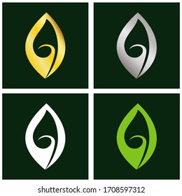 Leaf vector, gold shape, crom, green white. Abstract symbol, design concept, leaf logo, logotype element for template.