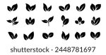 Leaf vector icons. Eco leaf logo. Simple linear leaves of trees and plants. Elements for eco friendly and bio logo,vegan. Black leaves collection. Ecology leaf element.