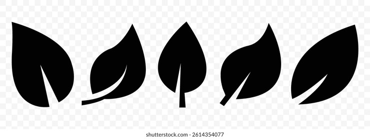 Leaf vector icons. Eco leaf logo. Vegan, tree, plant, fresh, energy and healthy nutrition concept. Collection black leaf. Nature icon, leaf vector illustration. 