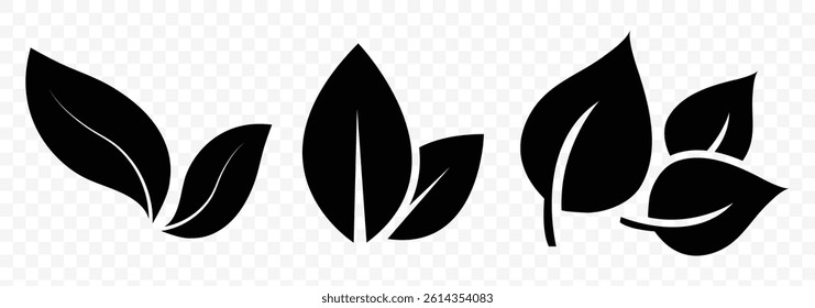 Leaf vector icons. Eco leaf logo. Vegan, tree, plant, fresh, energy and healthy nutrition concept. Collection black leaf. Nature icon, leaf vector illustration. 