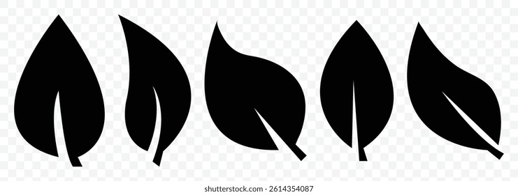 Leaf vector icons. Eco leaf logo. Vegan, tree, plant, fresh, energy and healthy nutrition concept. Collection black leaf. Nature icon, leaf vector illustration. 