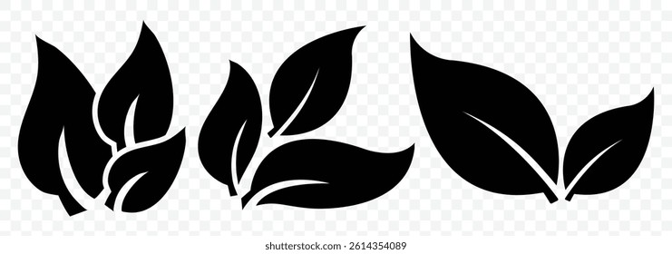 Leaf vector icons. Eco leaf logo. Vegan, tree, plant, fresh, energy and healthy nutrition concept. Collection black leaf. Nature icon, leaf vector illustration. 