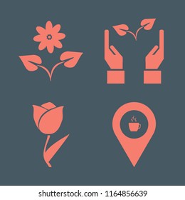 leaf vector icons set. with coffeeshop location, flower, tulip and hands sprout in set